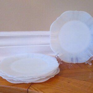 5 VTG Macbeth Evans American Sweetheart Monax White Chop Plate Platter Opalescen